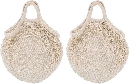 Borse per la spesa - in cotone - riutilizzabili - lavabili - per la conservazione di frutta e verdura - beige e bianco - grande - organizzatore - 2 pezzi - adatto a.