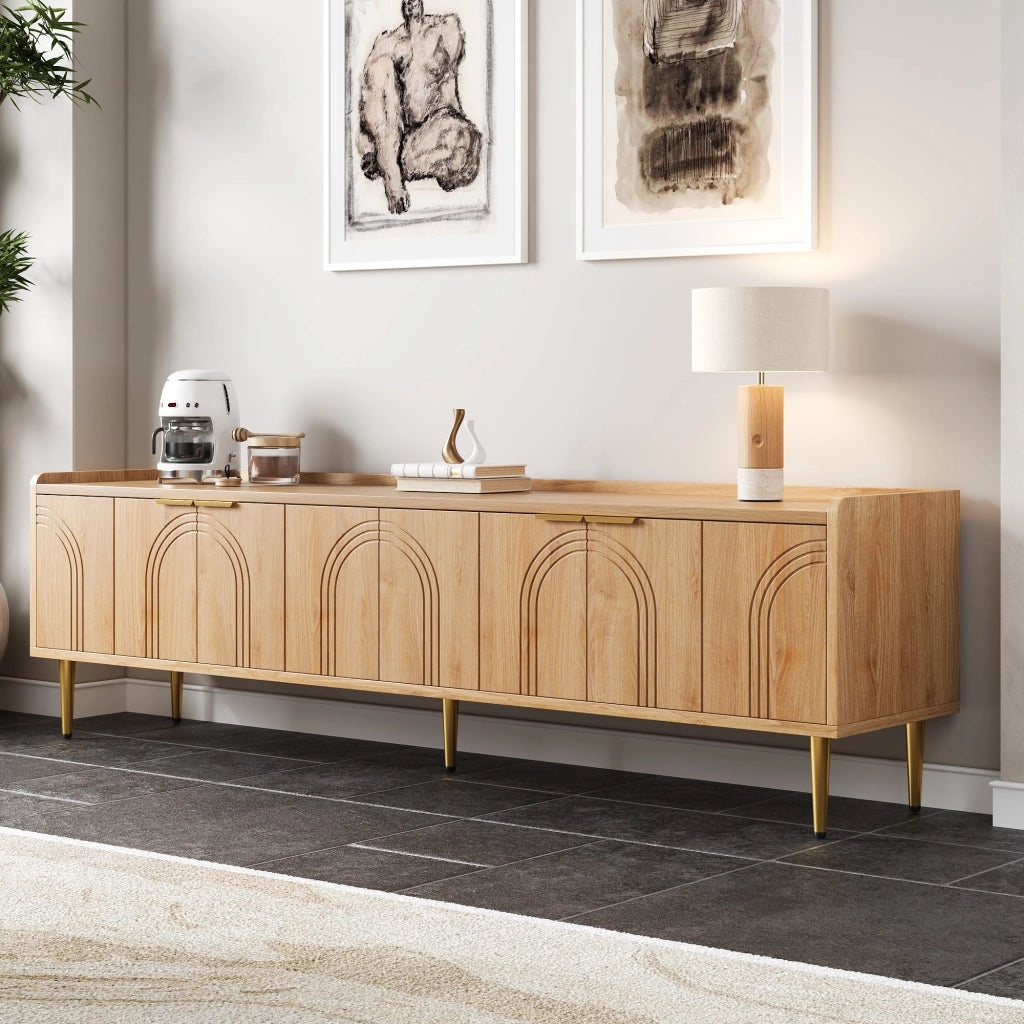 Cassettiera TV in MDF naturale; lunghezza 170 cm