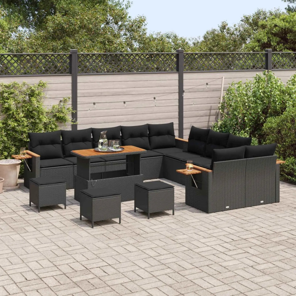 Set Divano da Giardino con cuscino 18 pcs Nero polyrattan
