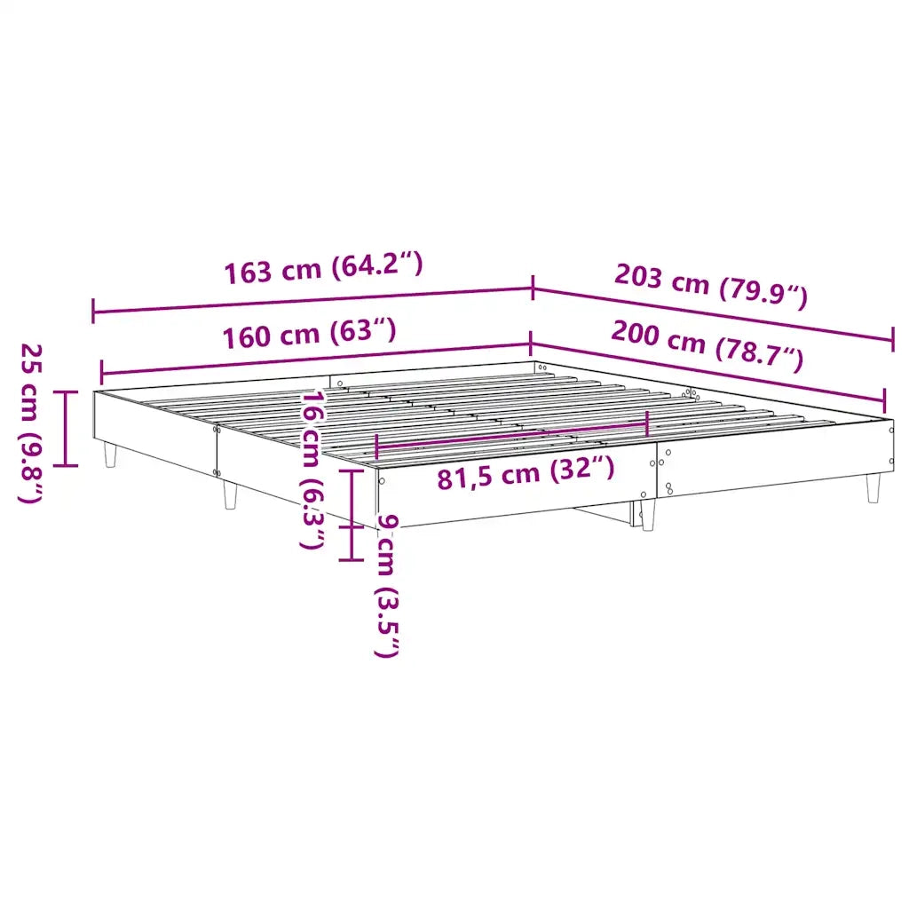 Giroletto senza Materasso Grigio Sonoma 160x200 cm Truciolato 3329035