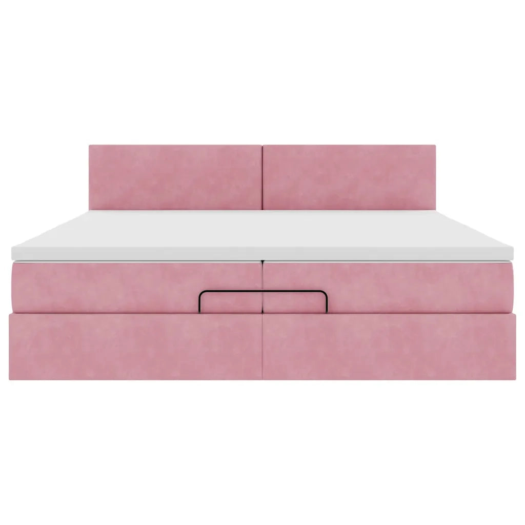 Struttura Letto Pouf con Materassi Rosa 200x200 cm Velluto 3312577