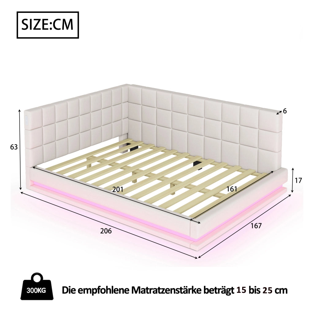 DIVANO LETTO 160x200 cm in tessuto beige con LED e porta USB