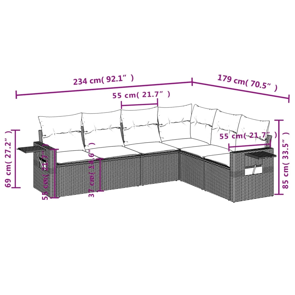 Set Divano da Giardino 6 pz con Cuscini Grigio in Polyrattan 3220209