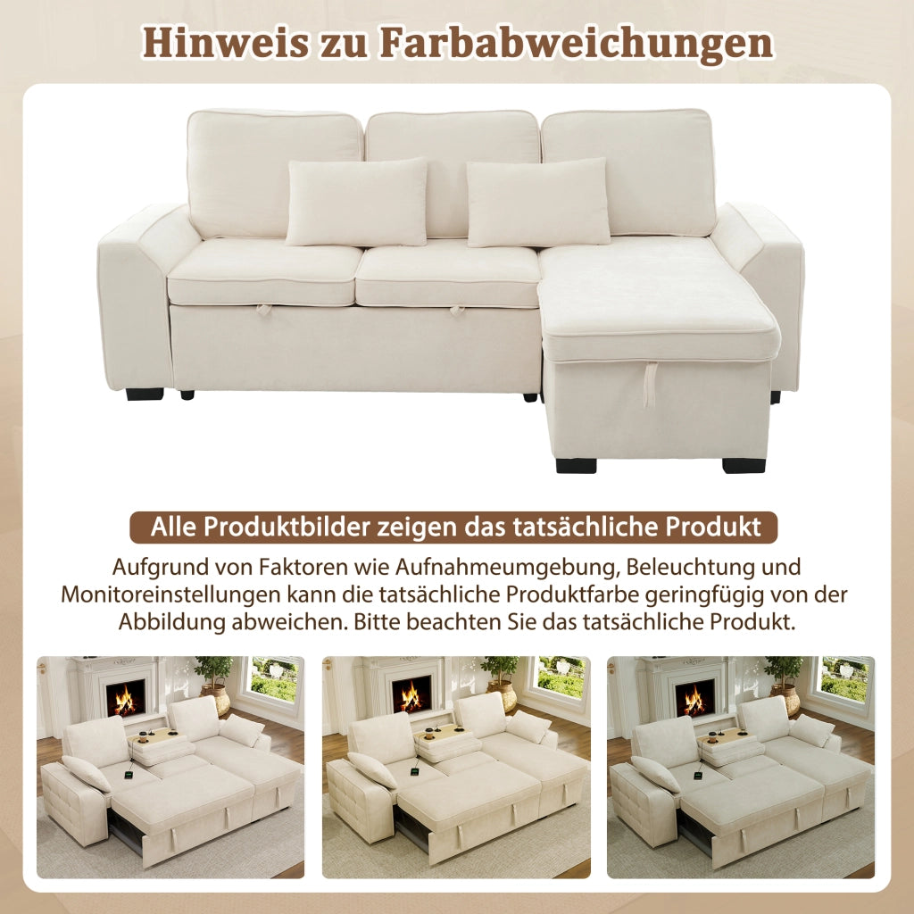 DIVANO ANGOLARE 3 POSTI 237x141x86 cm in Chenille Beige