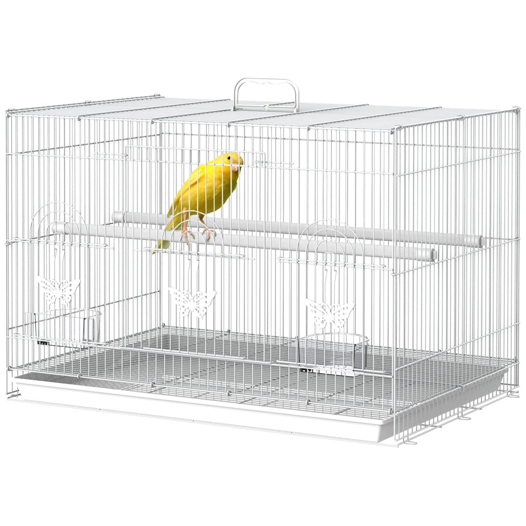 Gabbia per Uccelli in Metallo con Posatoi, Ciotole per Cibo e Maniglia, 60x41x41cm