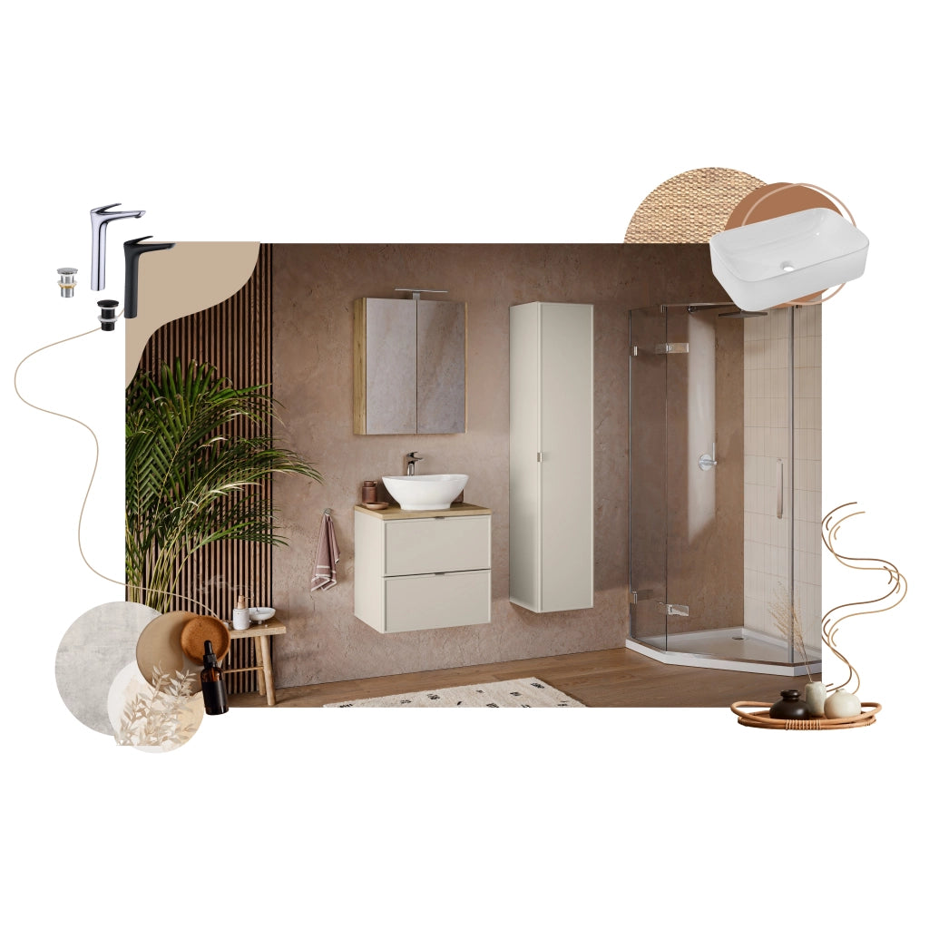 Set mobili bagno 140 cm con piano e lavabo da appoggio Nika Bella Cashmere 140 cm