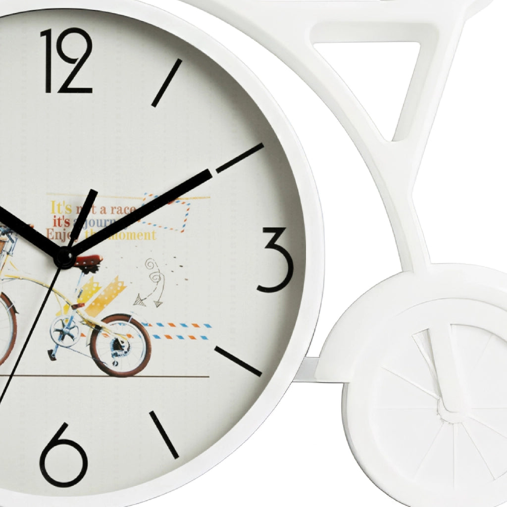 Orologio da Parete a Forma di Bicicletta 31x25 cm Design Moderno Bianco con Quadrante Decorato per Soggiorno Camera Cameretta e Ufficio