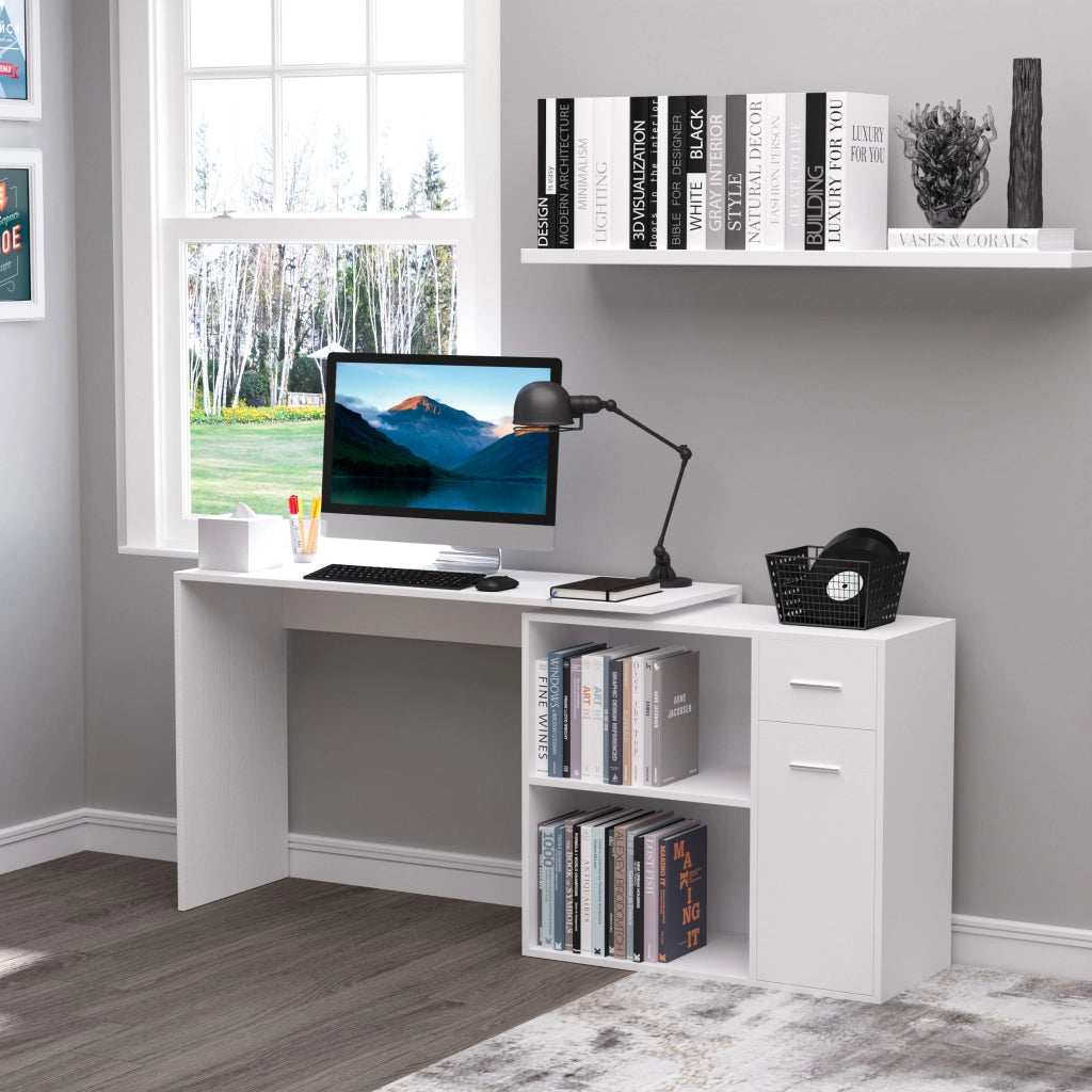 Scrivania Angolare con Libreria in Legno Bianco ¨C Xylo ¨C 173x39.8x74 cm