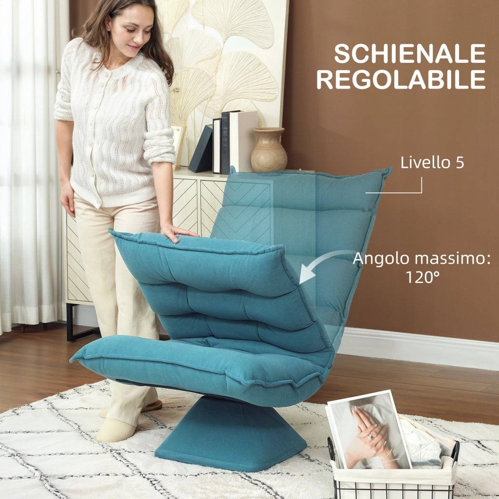 Poltrona Relax Girevole ¨C Xylo ¨C Velluto Blu Schienale Reclinabile 5 Posizioni 62x70x95cm