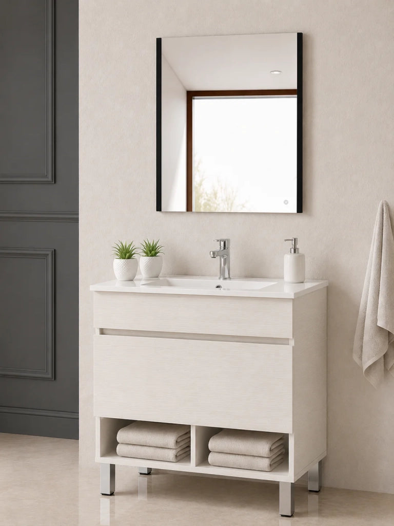 Mobile bagno con piedini con lavabo extrapiano ORIGENBATH NEBARI senza specchio 70x45 cm bianco nordico