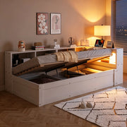 LETTO Multifunzione 90x200 cm Bianco con LED e prese integrate
