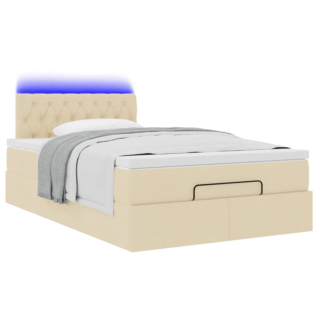 Pouf Letto con Materasso e LED Crema 120x190cm in Tessuto 3312379