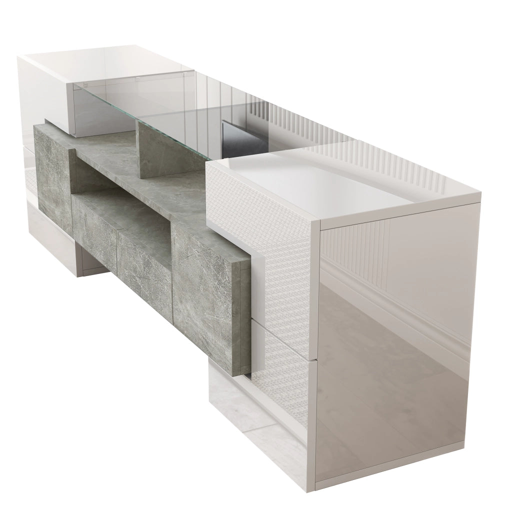 Mobile TV elegante - Zephmum- 145 cm bianco lucido LED illuminazione