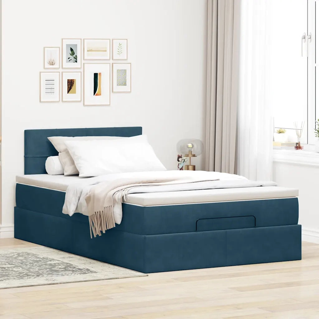 Struttura Letto Pouf con Materasso Blu Scuro 120x200 cm Velluto 3311769