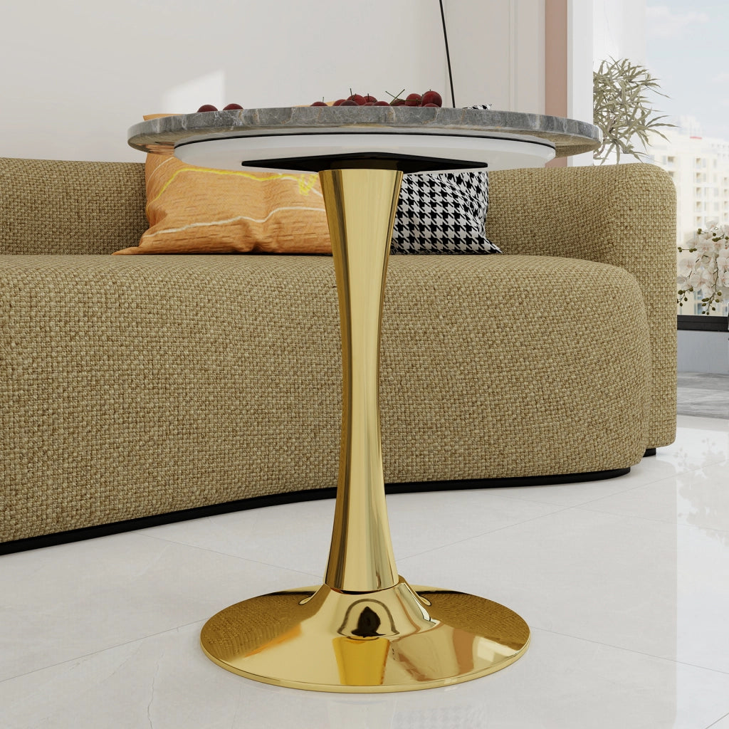 Tavolino da Caff¨¨ Rotondo ¨C MINIMAL ¨C Piano in Marmo Grigio, Design Moderno, 70 cm