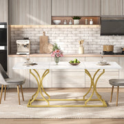 Tavolo da pranzo 200x80x76 cm; effetto marmo; resistente ad acqua e graffi; MDF; bianco oro