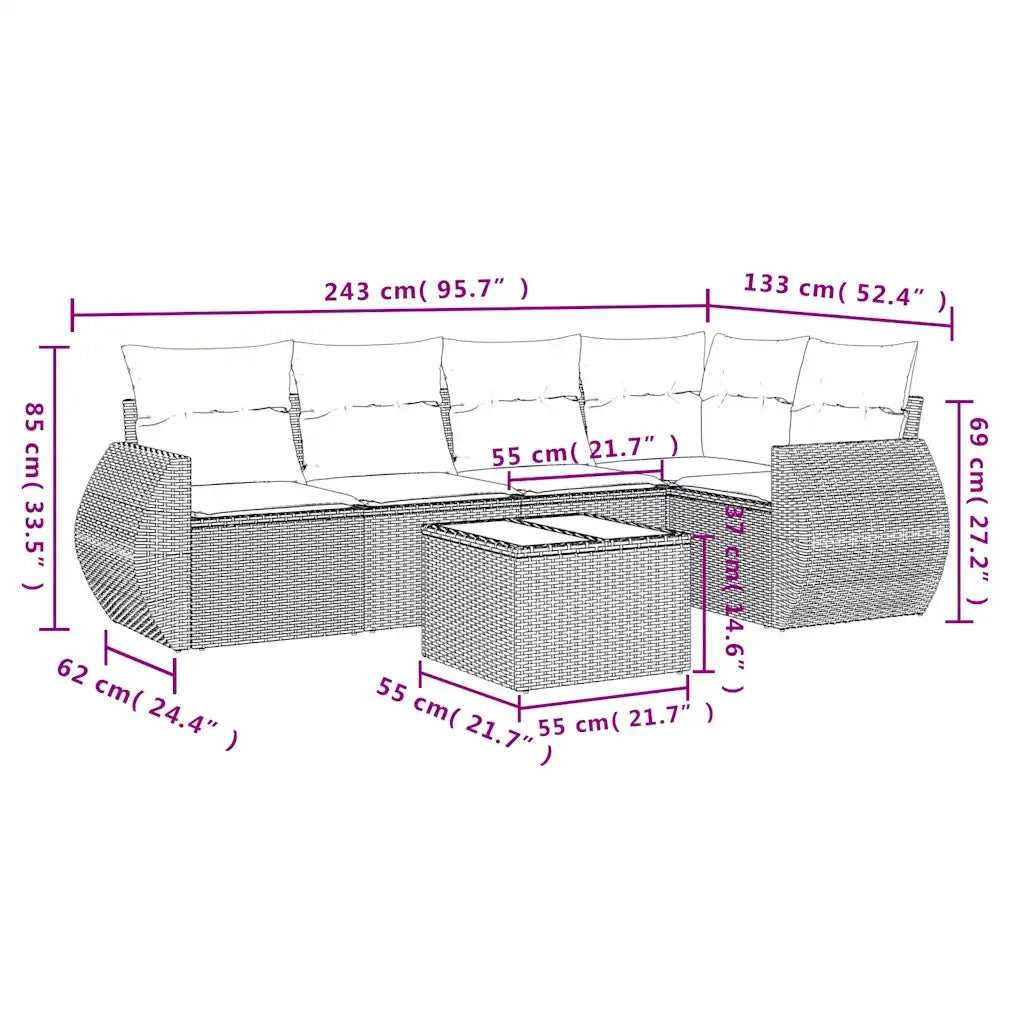 Set Divani da Giardino 6 pz con Cuscini Nero in Polyrattan 3221336