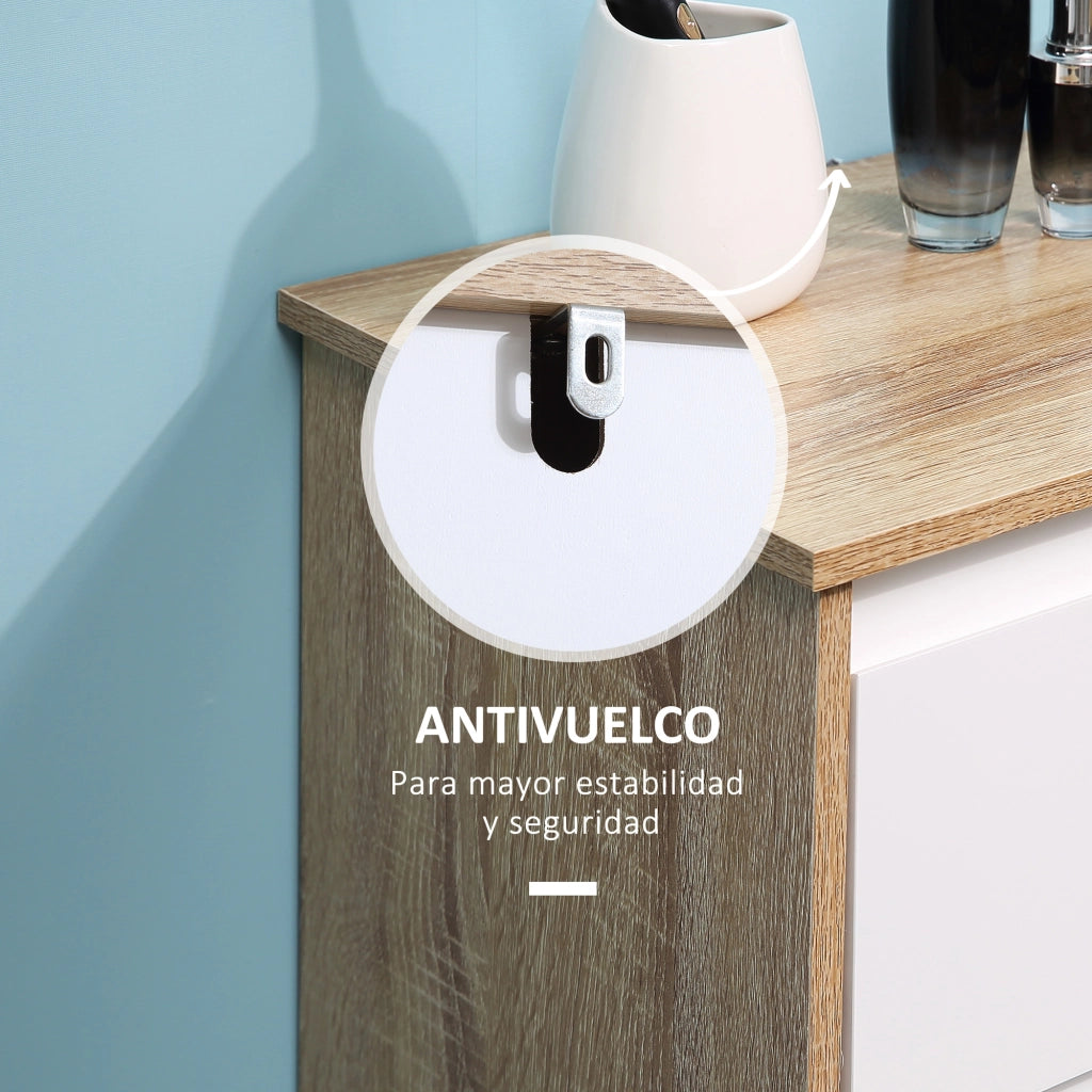 Armadietto Bagno con Cassetto e Anta ¨C Zephmum ¨C 32.6x30x90 cm Bianco e Naturale