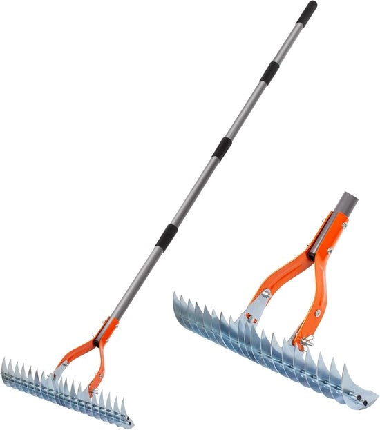Racchetto per Erba e Dethatching 38 cm - Robusto Acciaio - Efficiente per Erba Morta e Manutenzione del Terreno - Arancione