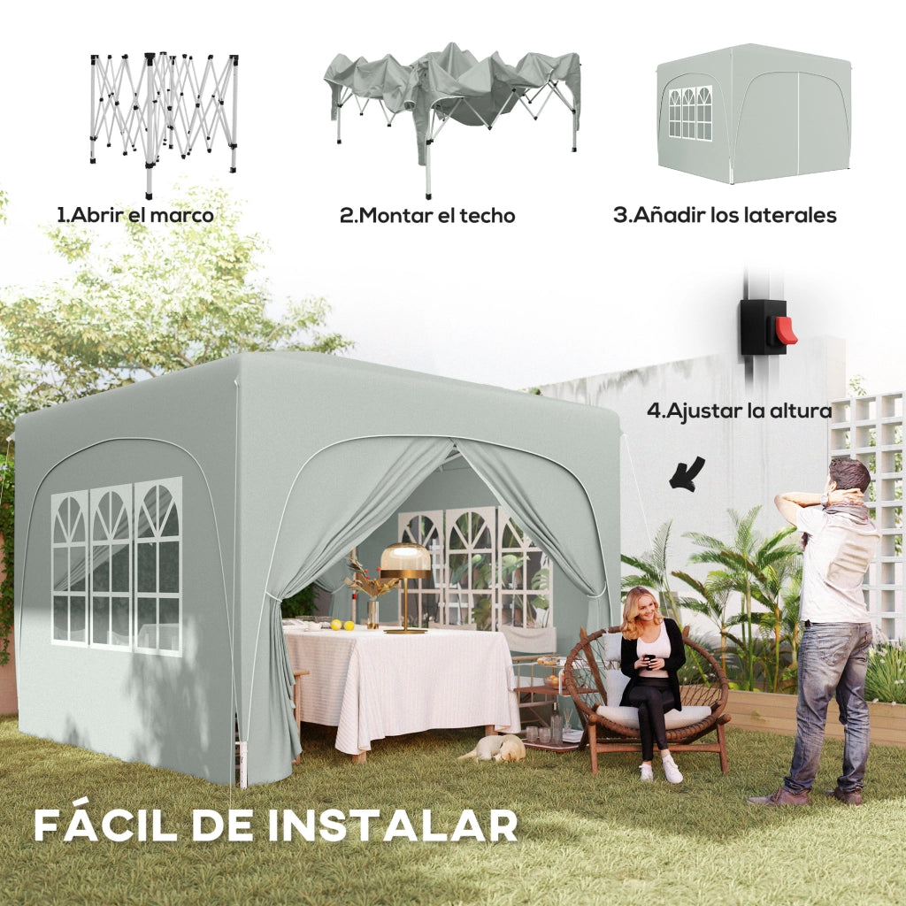 Carpa Plegable 3x3 m con 4 Finestrini e Copertura UPF50+ ¨C zephmum ¨C Grigio