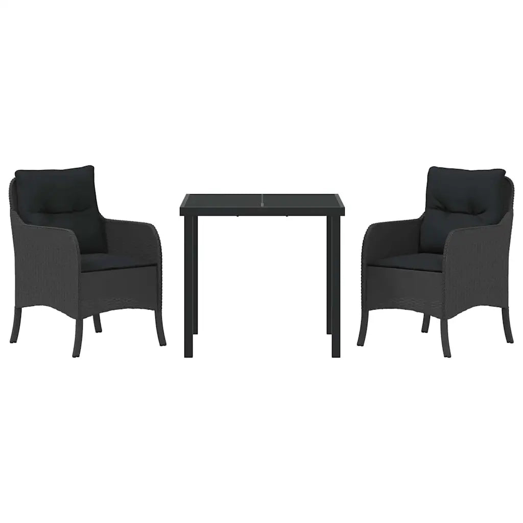 Set da Pranzo per Giardino con cuscino 3 pcs Nero polyrattan