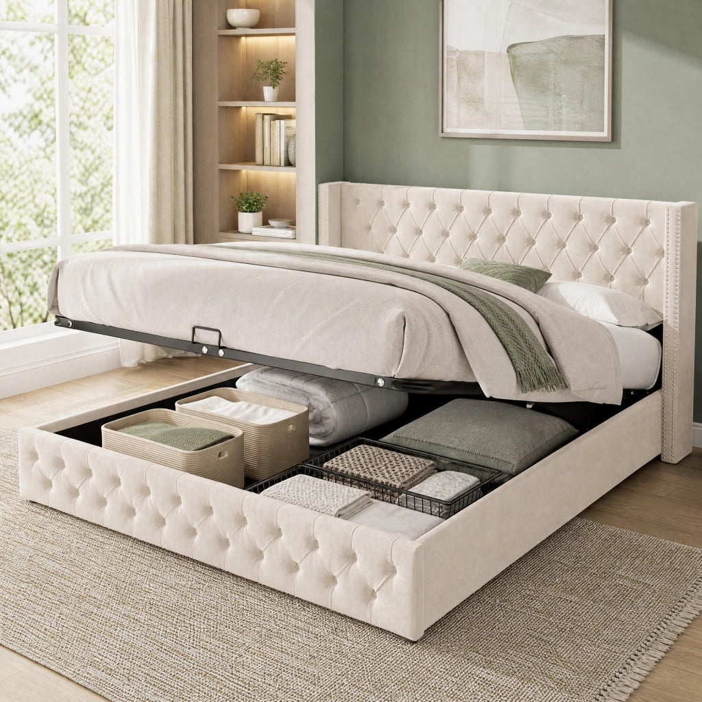 LETTO Contenitore Chesterfield 180x200 cm Velluto Grigio