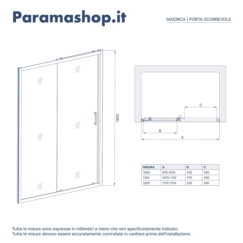 Box Doccia Nicchia 100 cm Apertura Scorrevole Vetro Temperato 4mm trasparente  | Maiorca