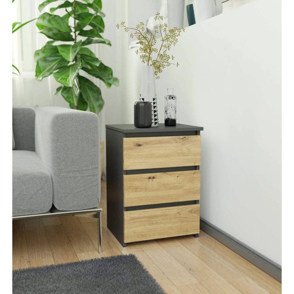 Comodino AKORD CL3 Grigia Grafite 40 cm 3 cassetti inserto frontale Quercia Artisan 40x35x57 cm