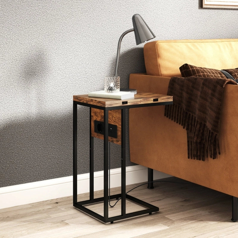 Tavolino da salotto pieghevole con stazione di ricarica; struttura in metallo; per soggiorno; 39×29×57 cm