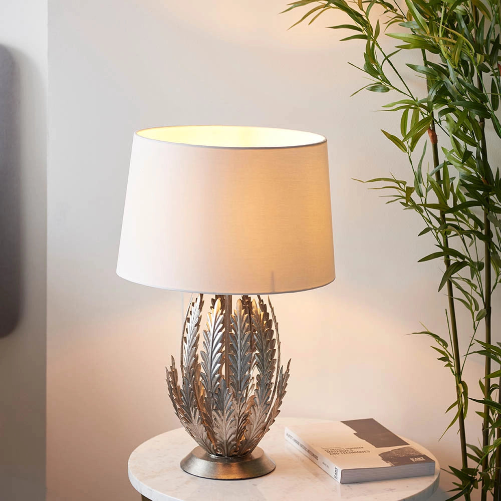 Lampada tavolo Art Déco argento foglie E27 Endon Delphine