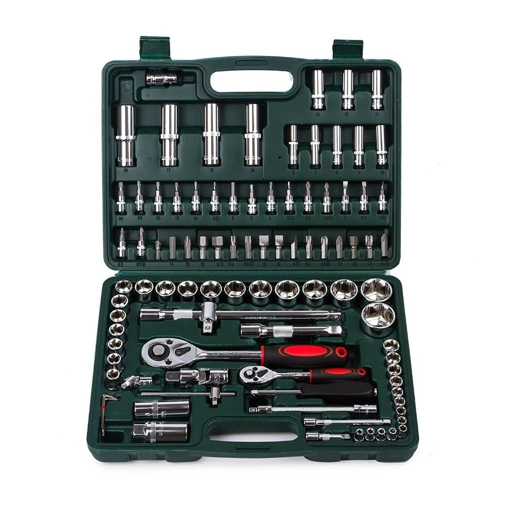 Trade Shop - Cassetta Valigetta Set Cricchetto 94 Pz Kf-94 Acciaio Cromo Vanadio 1/2" 1/4" -
