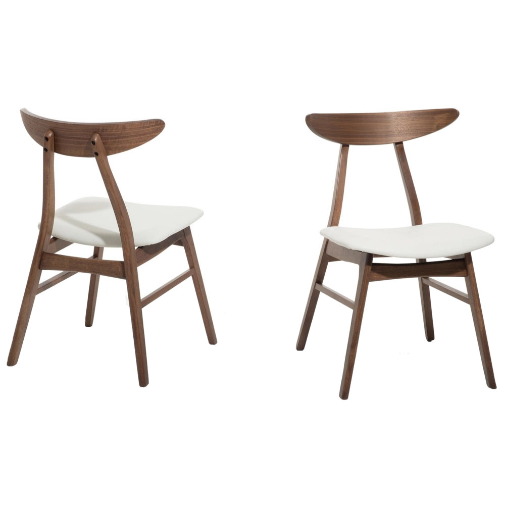 Set di 2 sedie da pranzo sedile in ecopelle bianca struttura in legno scuro design rustico senza braccioli