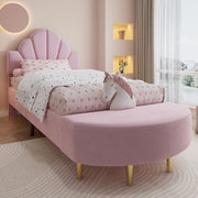 LETTO imbottito 90x200 cm in velluto rosa con panca coordinata