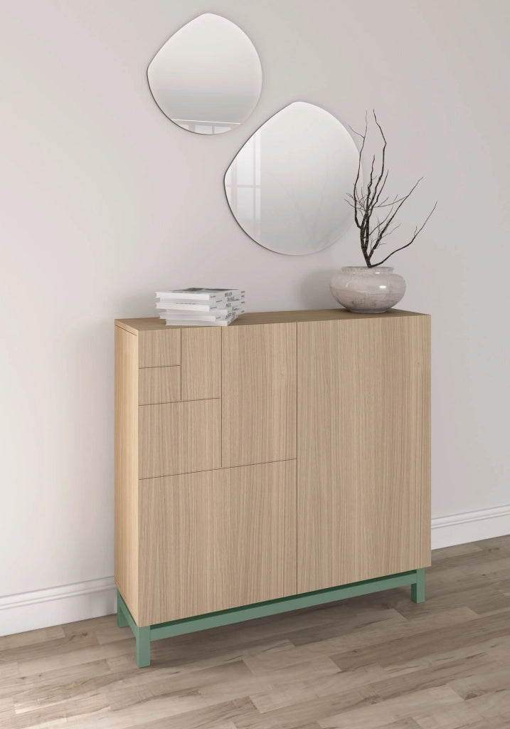 Scarpiera Herdasa effetto noce chiaro gambe verdi 90x90x27