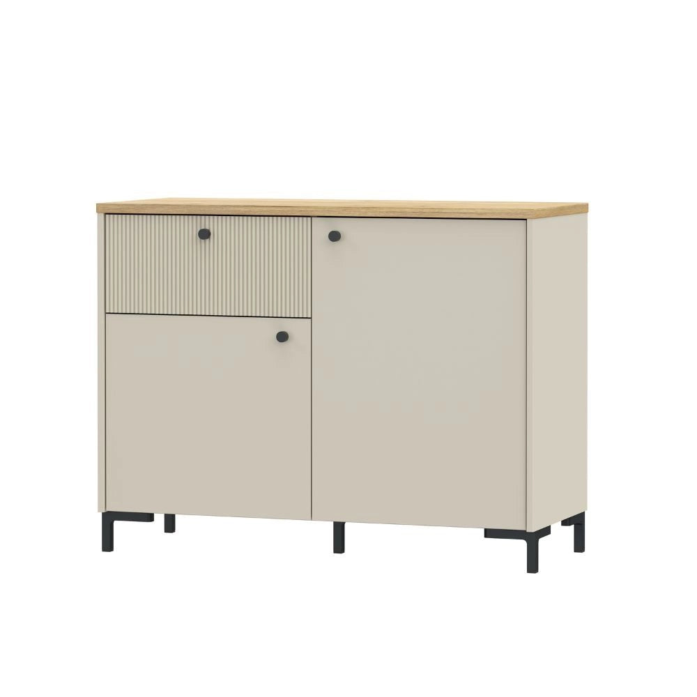 Madia Unit Cashmere con 2 Ante, Cassetto Cannettato e Top Rovere