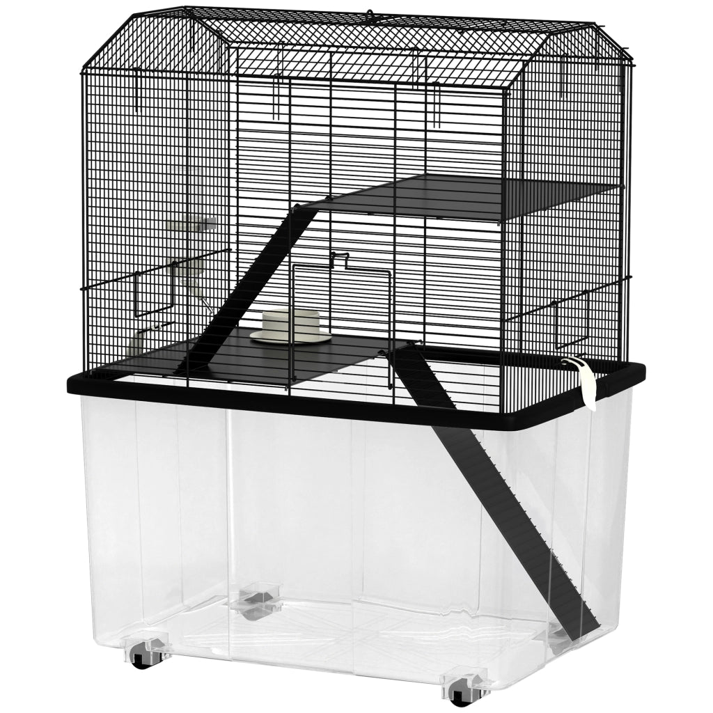 Gabbia per Criceti 3 Piani con Ruote ¨C Xylo ¨C Nero 57x43x74cm