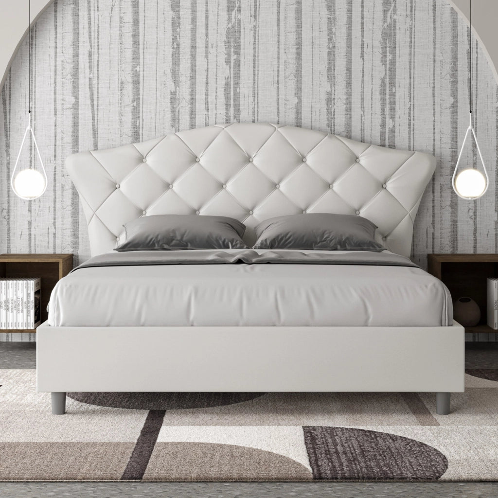 BS COM Letto matrimoniale senza rete imbottito 160x190 similpelle bianco