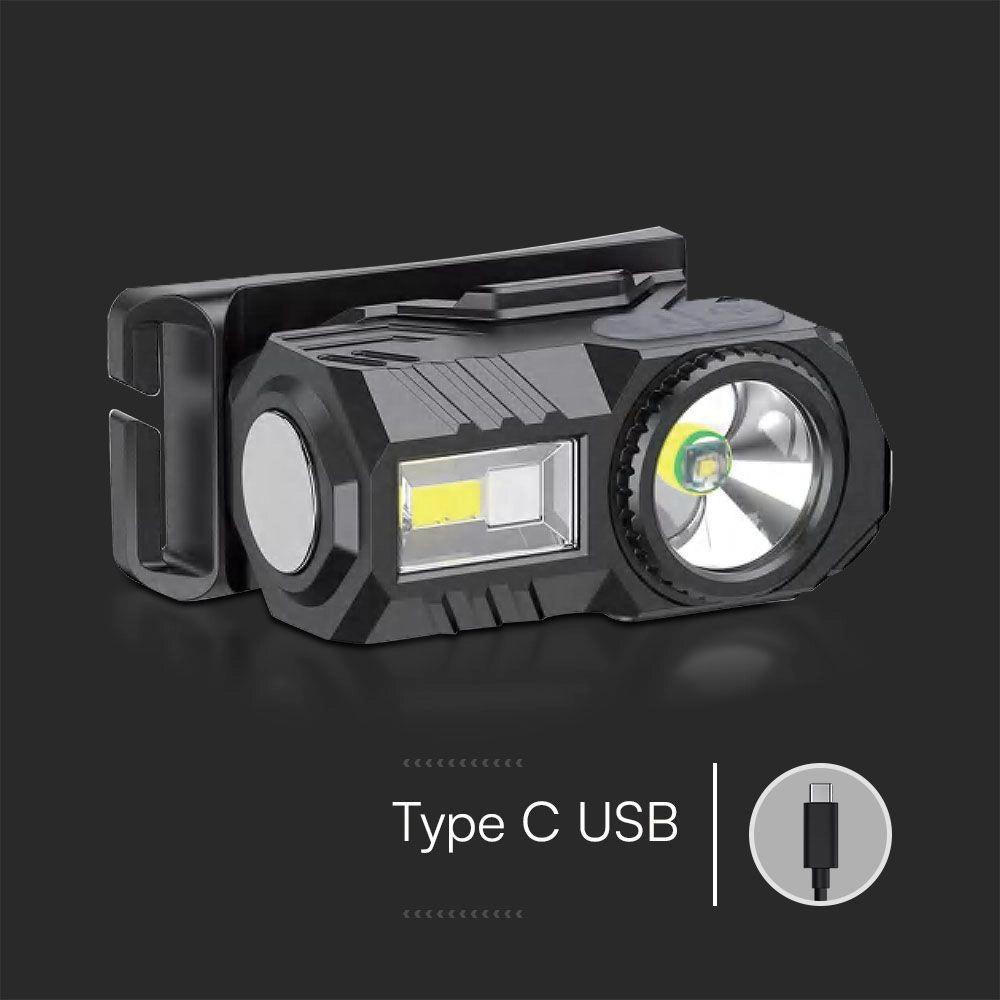Torcia frontale/bici LED RGB 190lm USB-C IP43 V-TAC