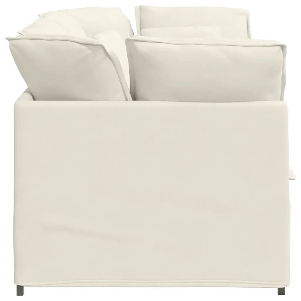 Divano Modulare con Cuscini in Velluto Crema 3321256