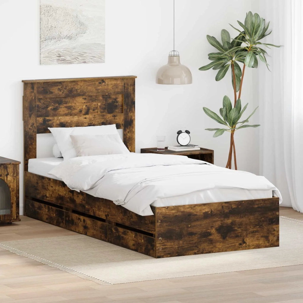 Struttura del letto con cassetto Rovere fumé 90 x 190 cm 3409876