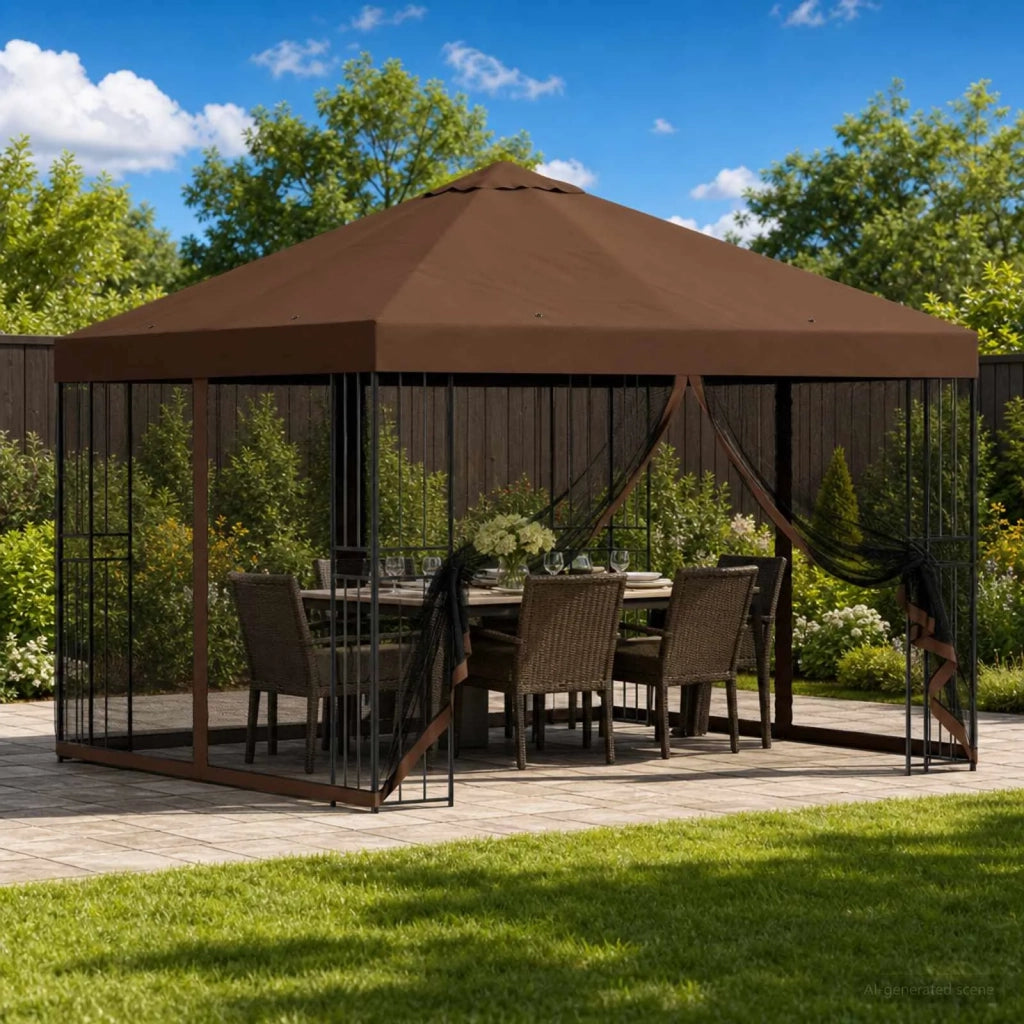 Gazebo | Pergolato da giardino con pareti laterali 3 x 3 m Marrone