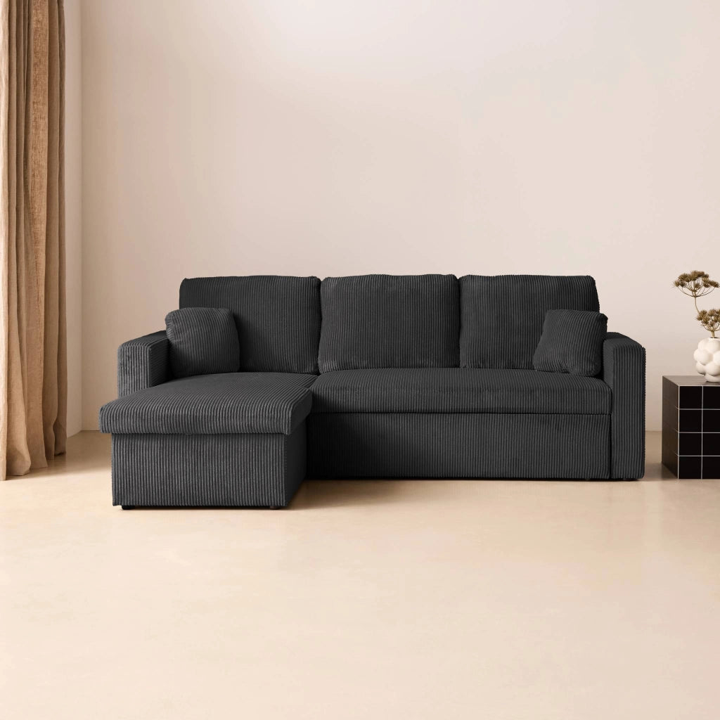 Divano letto angolare reversibile, 3 posti, grigio scuro