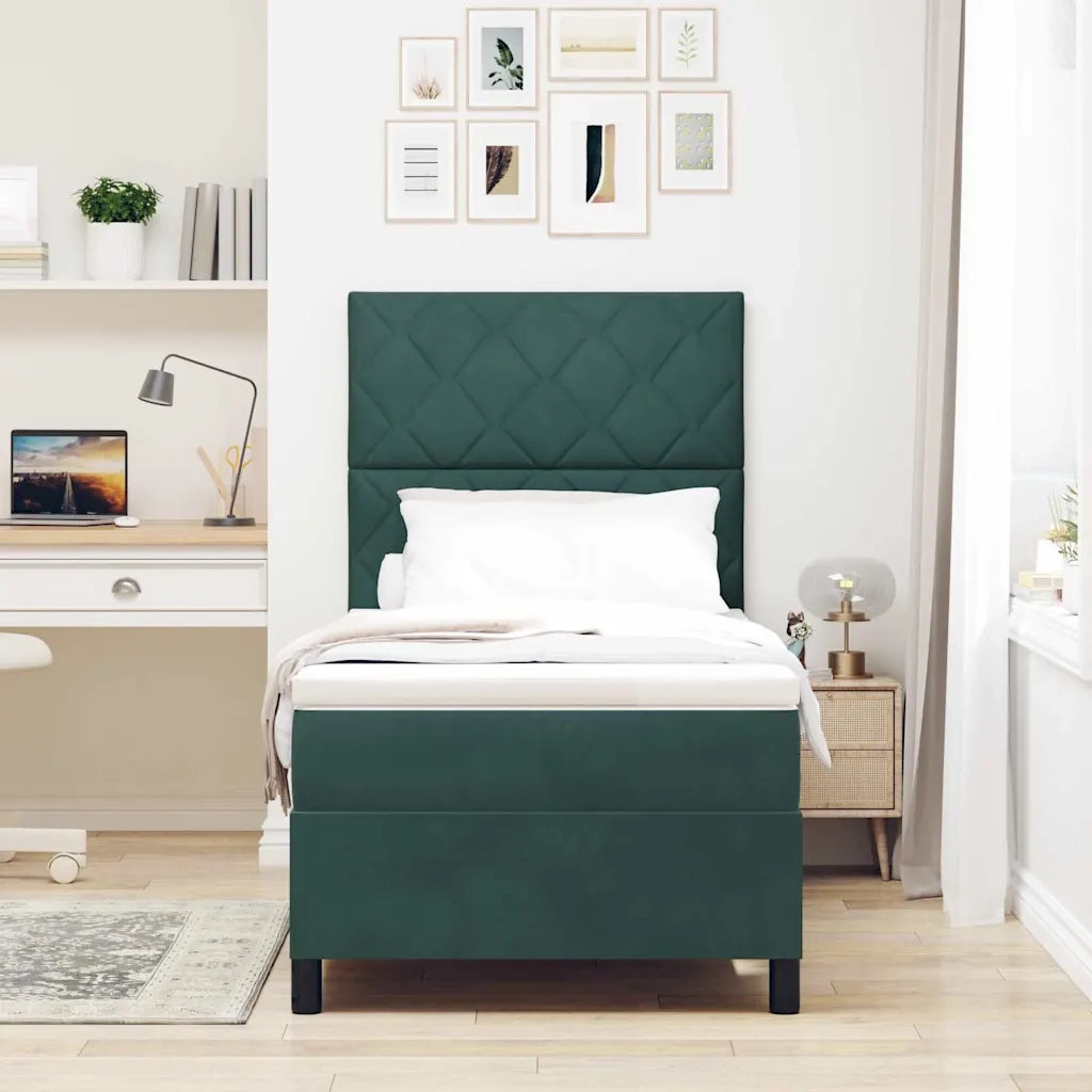 Letto a molle con materasso Verde Scuro 90 x 200 cm Velluto 3339875