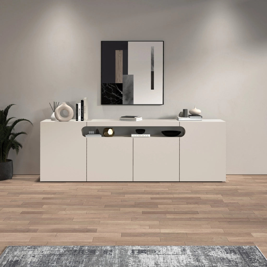 WHOUS Credenza Real con 4 ante e 1 vano aperto cashmere 200x40x80 cm
