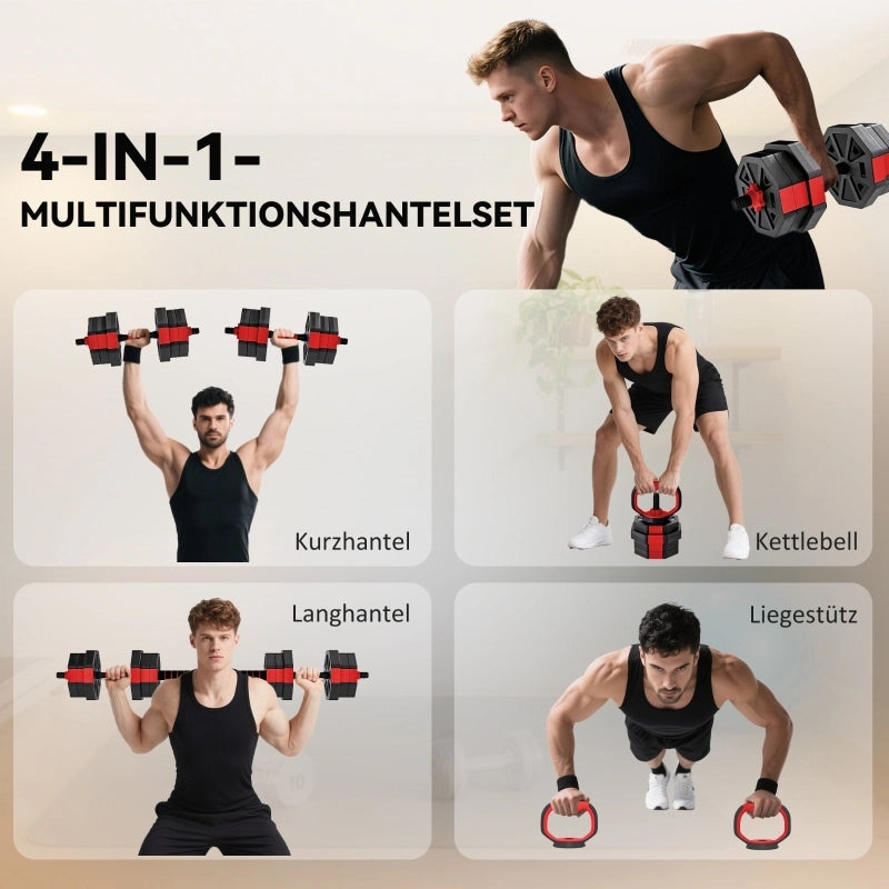 Set di manubri 4 in 1: manubri e bilancieri regolabili da 20 kg per l'allenamento di forza a casa