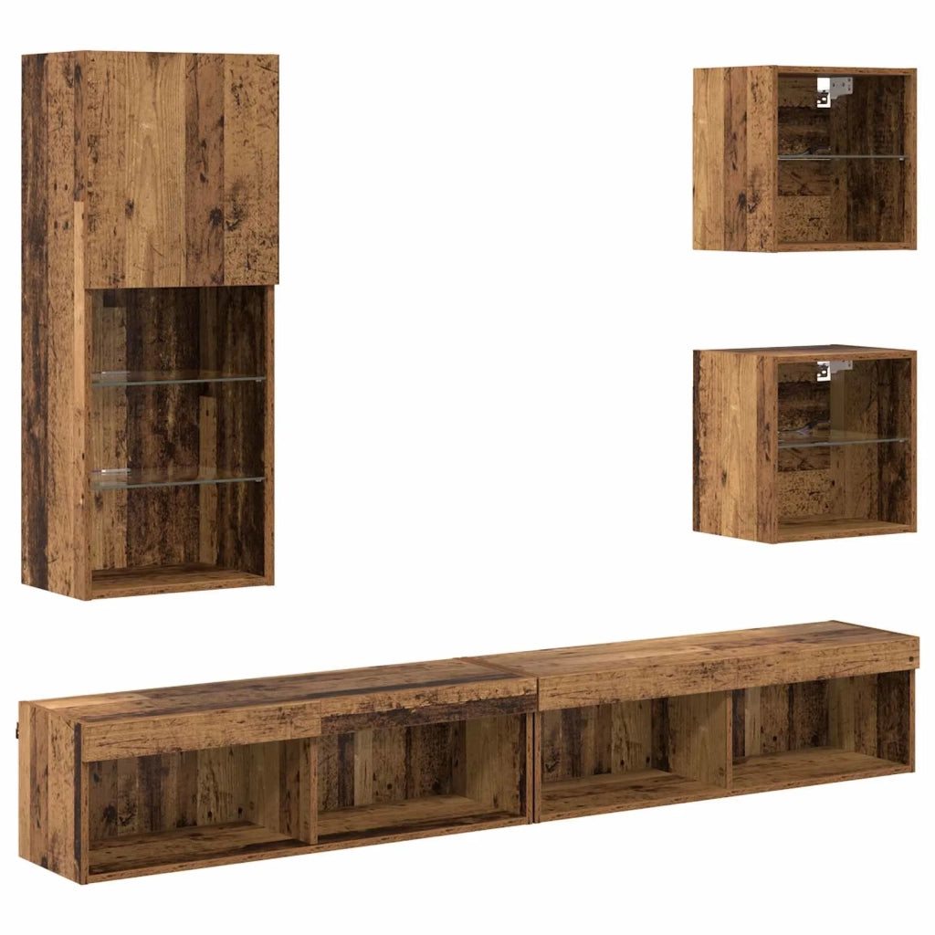 Mobile Porta TV con LED 5 pz-Credenza per TV Legno vecchio 518121