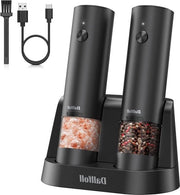 Set di Molini da Pepe e Sale USB Ricaricabile - Molino da Pepe elettrico regolabile con variante di grana - Funzione di un solo pulsante Nero