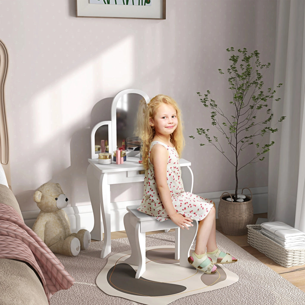 Tocador per Bambini con Specchio e Sgabello ¨C Minimal ¨C Bianco 3-6 Anni