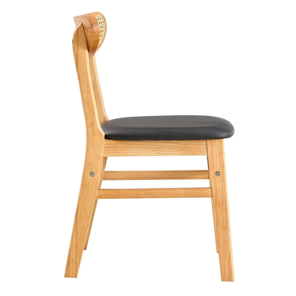 Set 2 Sedie da Pranzo con Schienale in Rattan e Seduta Imbottita ¨C MINIMAL ¨C Legno Massello, Stile Scandinavo