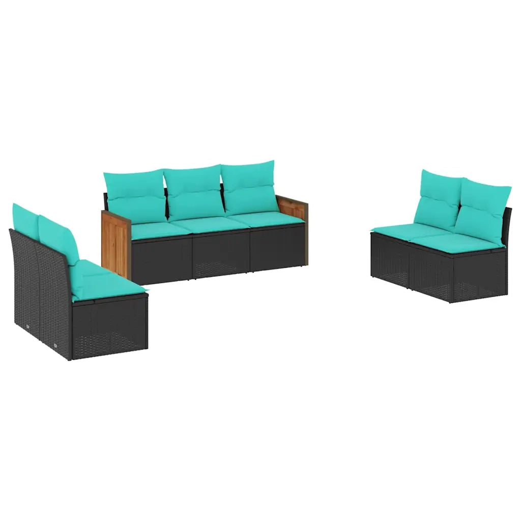 Set Divani da Giardino 7 pz con Cuscini Nero in Polyrattan 3227555